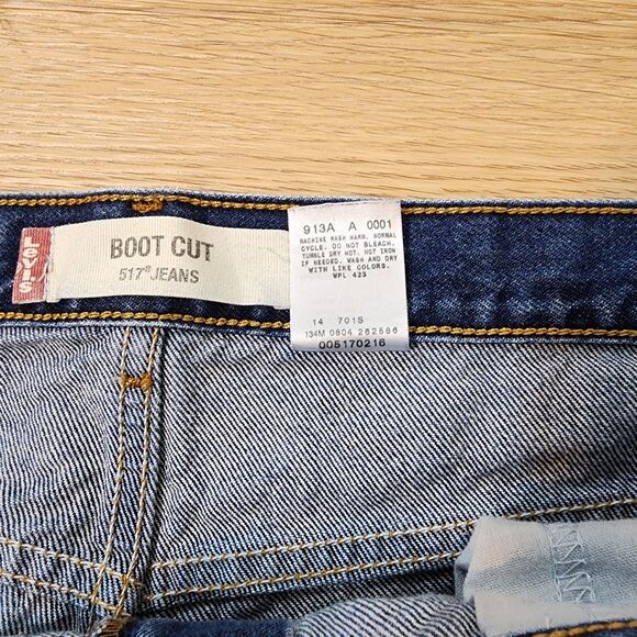 Levi's 517 Boot Cut Jeans Mens 36x30 Dark Blue Denim Red Tab Distressed Cowboy - Picture 10 of 13